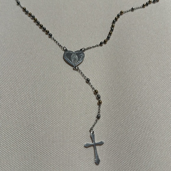 Rosary bead necklace w heart Nuestra Senora de Guadalupe - Picture 2 of 4
